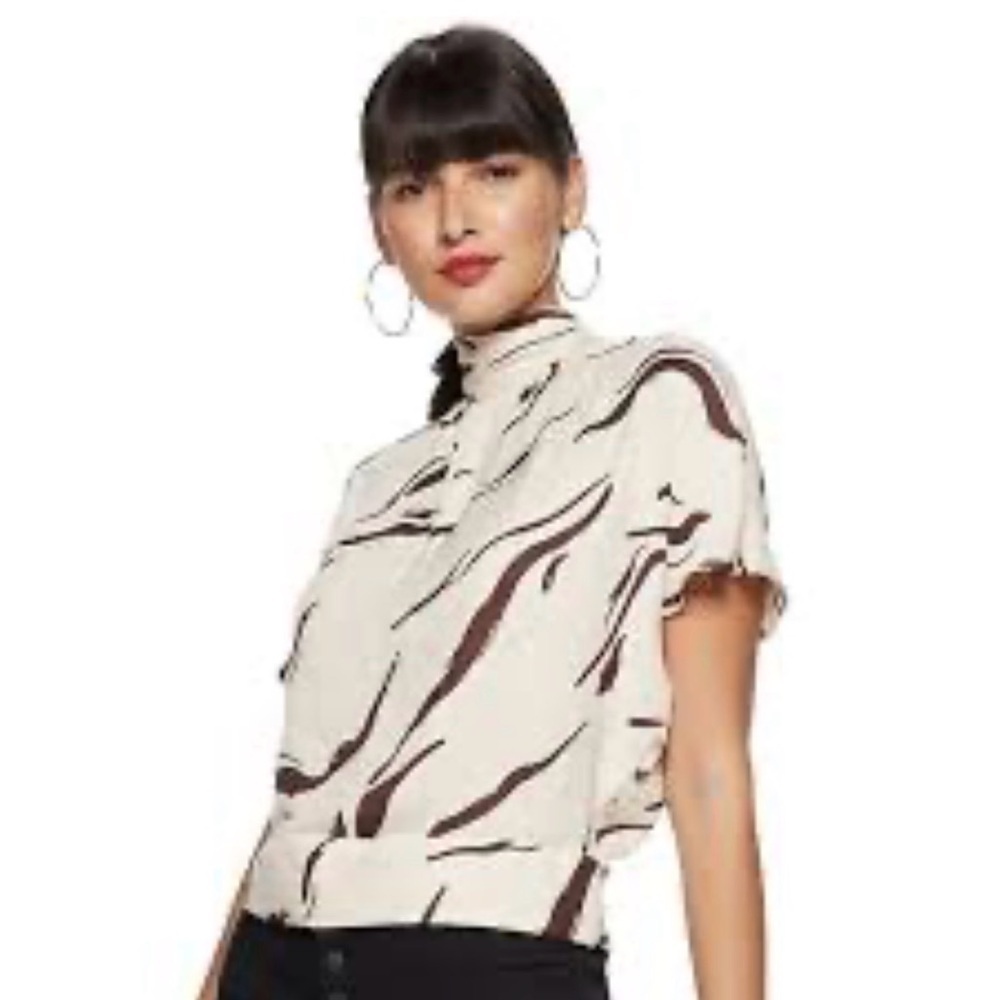 Nine West Cream and Brown Kimono Blouse size XS